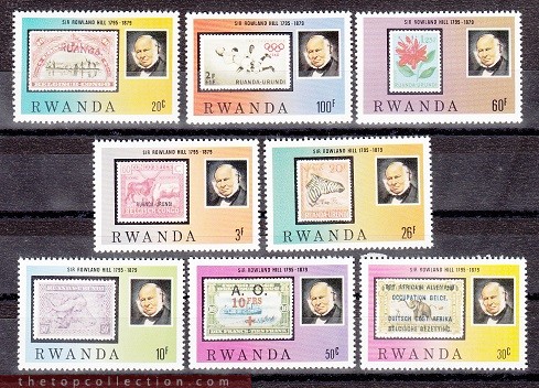 سری بسیار زیبای تمبر یادبود سر رولند هیل (مخترع تمبر) چاپ رواندا