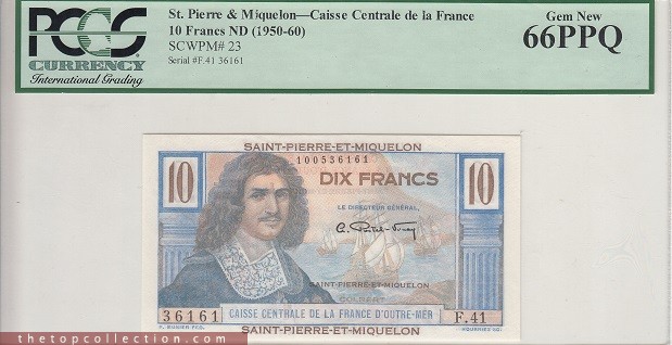 10 فرانک سنت پیر  و میکلون Pcgs66