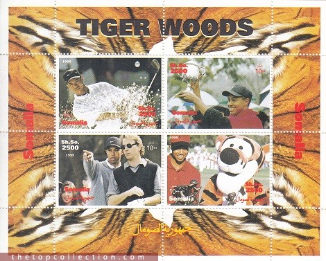 شیت یادبود تایگر وودز گلف باز معروف آمریکائی چاپ سومالی 
