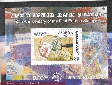 شیت یادبود پنجاهمین سالگرد انتشار تمبرهای سری اروپا چاپ گرجستان 