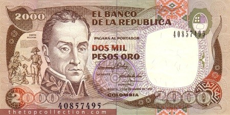 2000 پزو کلمبیا چاپ 1990