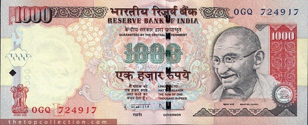 1000 روپیه هند چاپ 2012