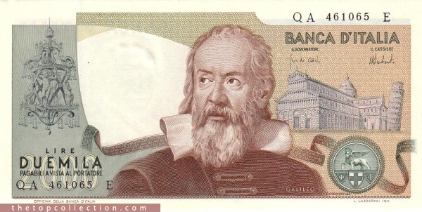 2000 لیر ایتالیا با تصویر گالیله 