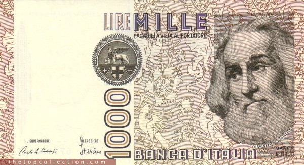 1000 لیر ایتالیا با تصویر مارکوپولو