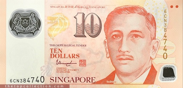 10 دلار سنگاپور With one inverted triangle below word "SPORTS" ▼
