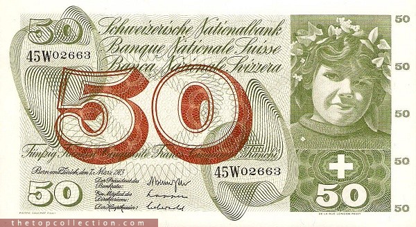 50 فرانک سوئیس چاپ 1973