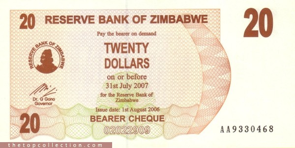 20 دلار زیمباوه