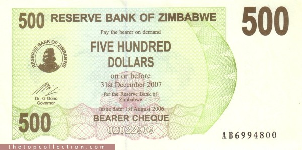 500 دلار زیمباوه
