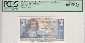 10 فرانک سنت پیر  و میکلون Pcgs66