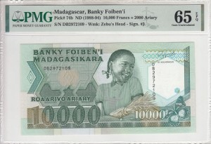 10000 آریاری ماداگاسکار (بسیار کمیاب )- PMG 65