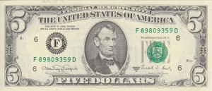 5 دلار آمریکا چاپ 1988