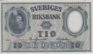 10 کرون سوئد چاپ 1945 (امضا بسیار کمیاب )