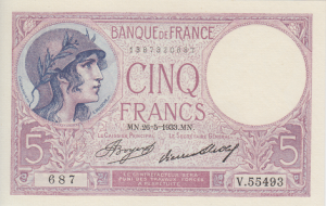 5 فرانک فرانسه چاپ 1933