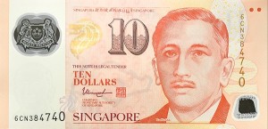 10 دلار سنگاپور With one inverted triangle below word "SPORTS" ▼